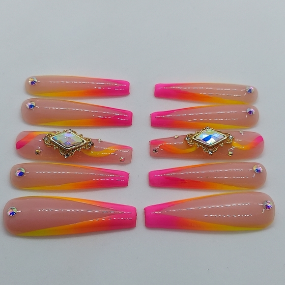 XXL Tropical Bling Press on Nails - Picture 3 of 5